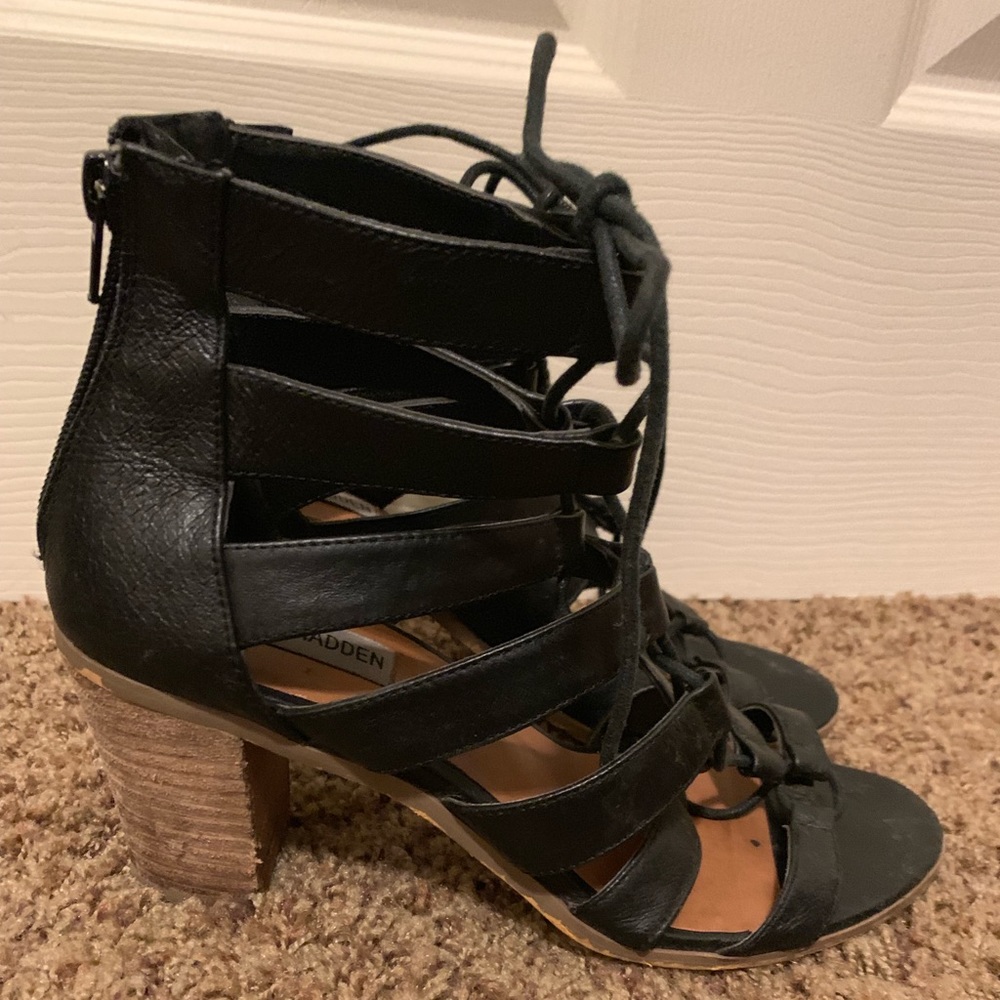Steve Madden black lace up wooden heels